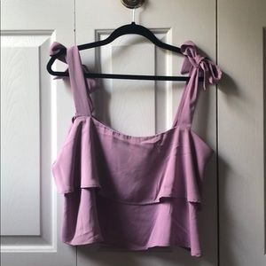 Purple ruffle tie strap crop top